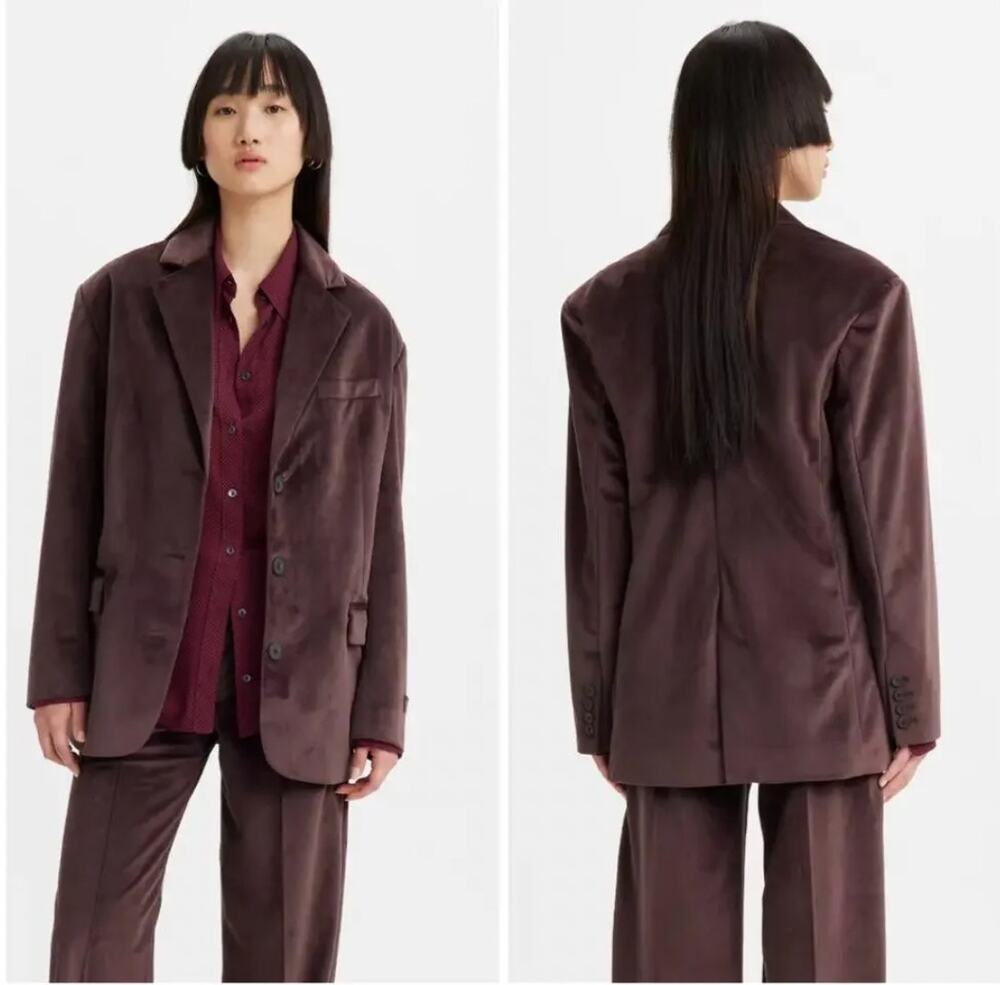 Levi's Drama Club Oversized Blazer Jacket Plum Brown Soft Velvet Women's S